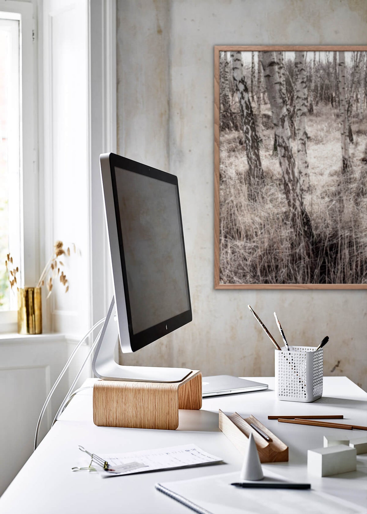 Indret kontoret med Birkeskov plakat